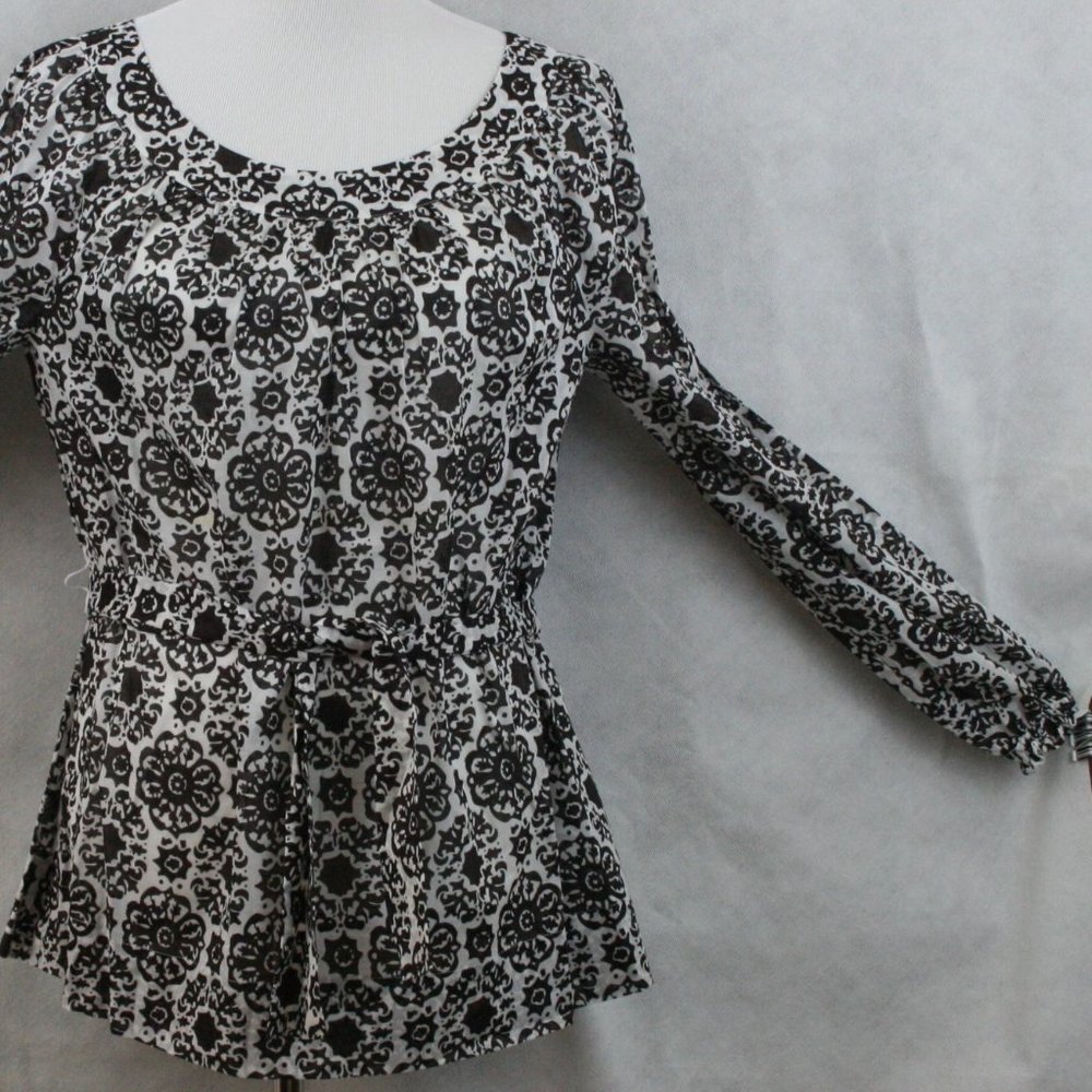 Grace Elements Brown Sheer Cotton Blouse SZ 10